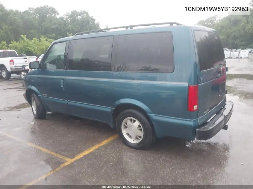 2000 Chevrolet Astro VIN: 1GNDM19W5YB192963 Lot: 42314852