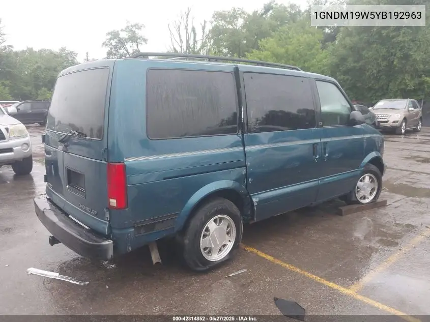 2000 Chevrolet Astro VIN: 1GNDM19W5YB192963 Lot: 42314852