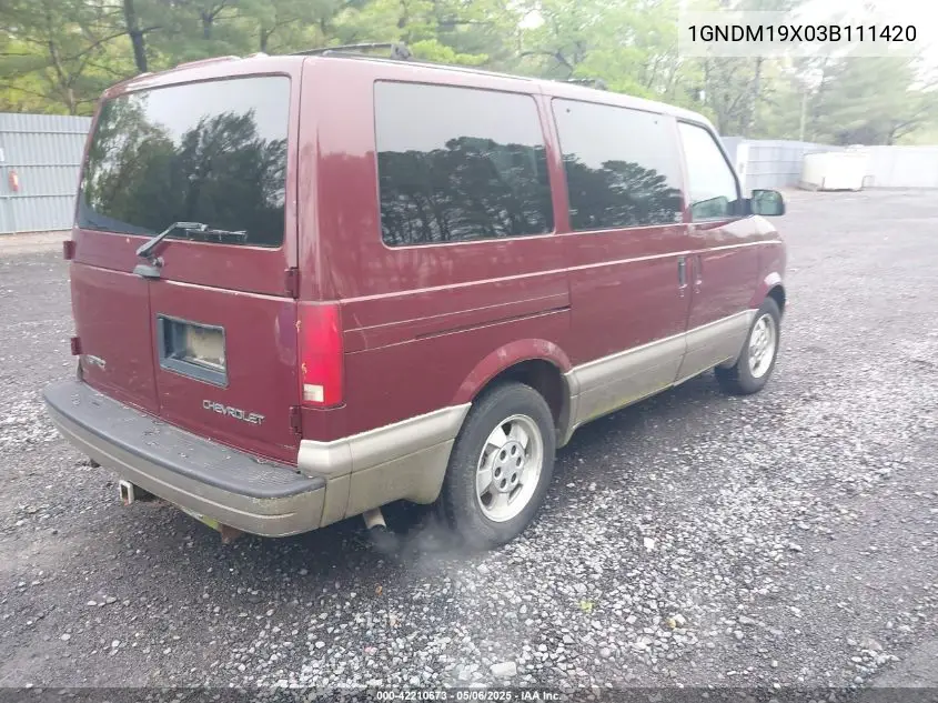 2003 Chevrolet Astro VIN: 1GNDM19X03B111420 Lot: 42210673