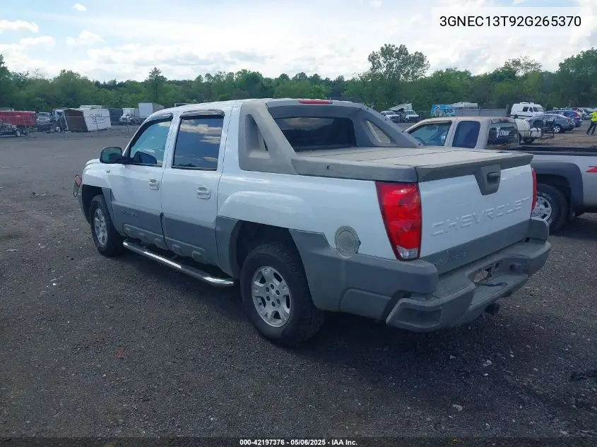 2002 Chevrolet Avalanche 1500 VIN: 3GNEC13T92G265370 Lot: 42197376
