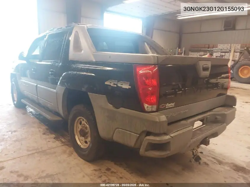 2002 Chevrolet Avalanche 2500 VIN: 3GNGK23G12G155093 Lot: 42199728