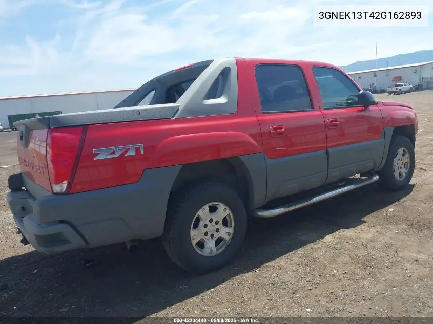 2002 Chevrolet Avalanche 1500 VIN: 3GNEK13T42G162893 Lot: 42234440