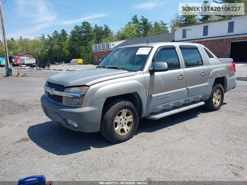 2002 Chevrolet Avalanche 1500 VIN: 3GNEK13T62G106227 Lot: 42257111