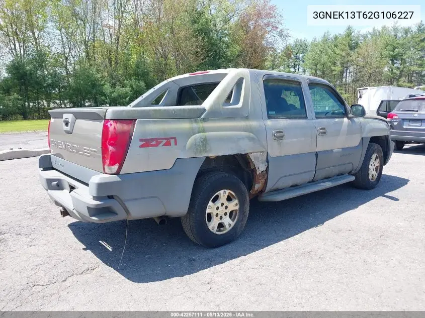2002 Chevrolet Avalanche 1500 VIN: 3GNEK13T62G106227 Lot: 42257111