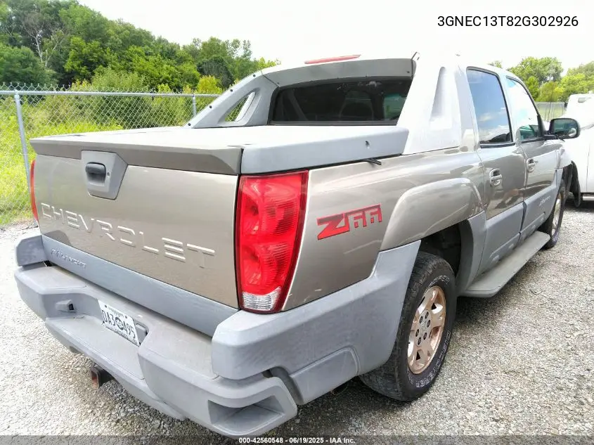 2002 Chevrolet Avalanche 1500 VIN: 3GNEC13T82G302926 Lot: 42560548