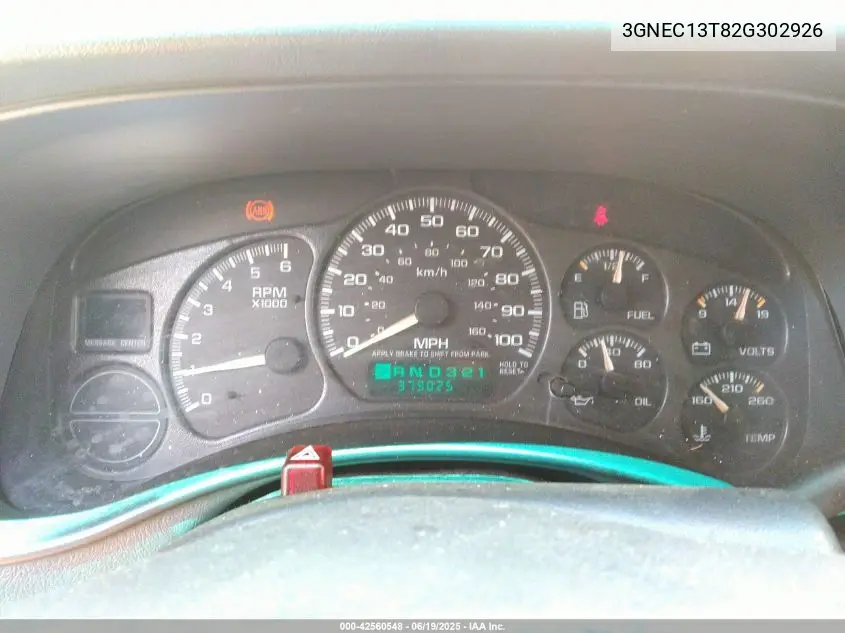 2002 Chevrolet Avalanche 1500 VIN: 3GNEC13T82G302926 Lot: 42560548