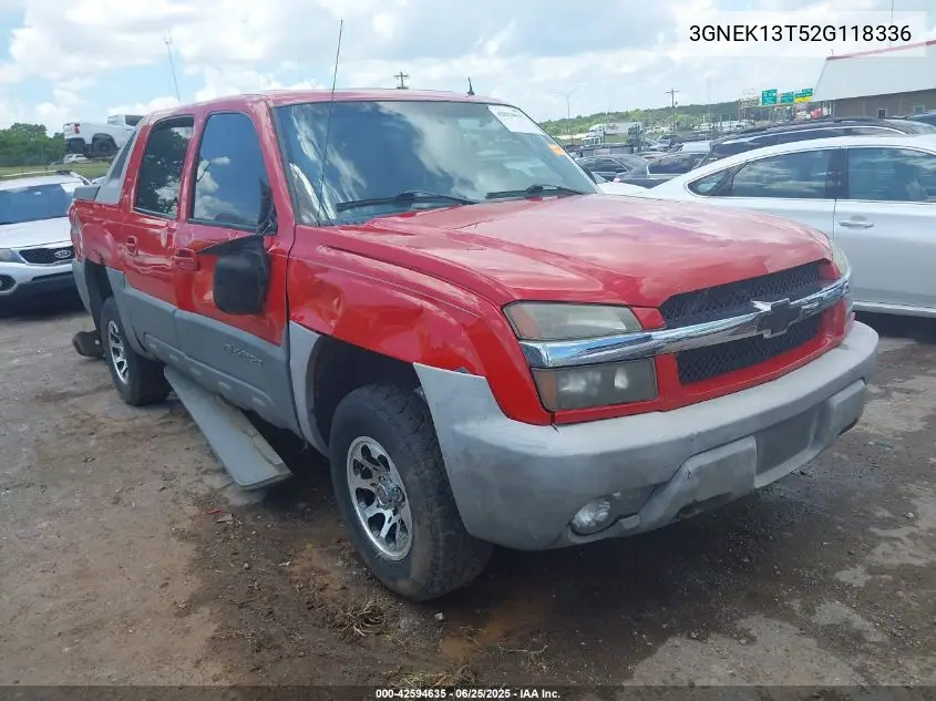 2002 Chevrolet Avalanche 1500 VIN: 3GNEK13T52G118336 Lot: 42594635
