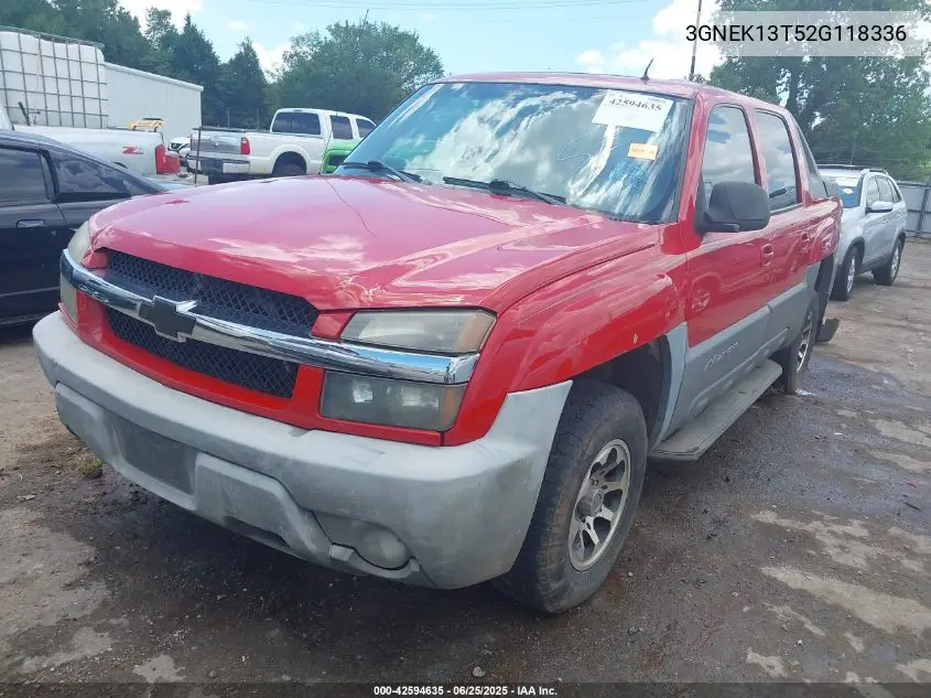 2002 Chevrolet Avalanche 1500 VIN: 3GNEK13T52G118336 Lot: 42594635