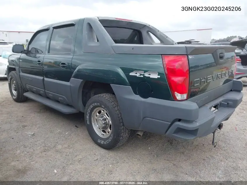 2002 Chevrolet Avalanche 2500 VIN: 3GNGK23G02G245206 Lot: 42672788