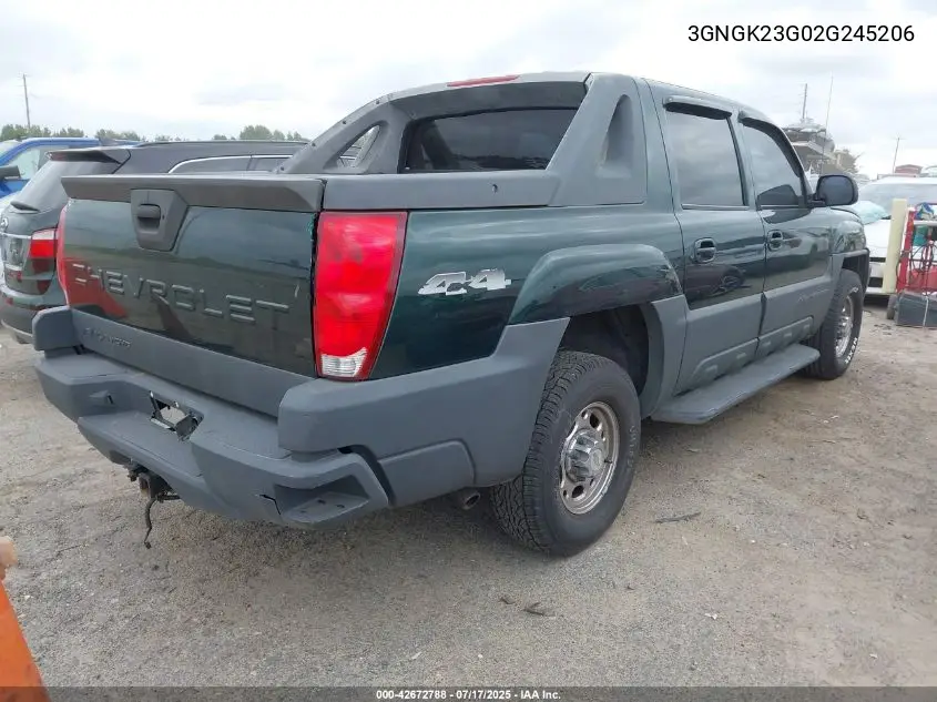 2002 Chevrolet Avalanche 2500 VIN: 3GNGK23G02G245206 Lot: 42672788