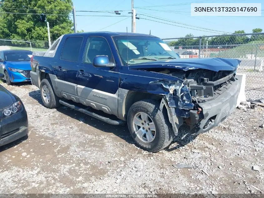 2002 Chevrolet Avalanche 1500 VIN: 3GNEK13T32G147690 Lot: 42811424