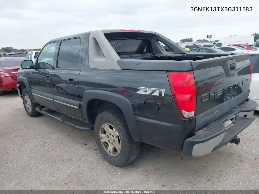 2003 Chevrolet Avalanche 1500 VIN: 3GNEK13TX3G311583 Lot: 42032187
