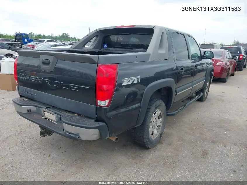 2003 Chevrolet Avalanche 1500 VIN: 3GNEK13TX3G311583 Lot: 42032187