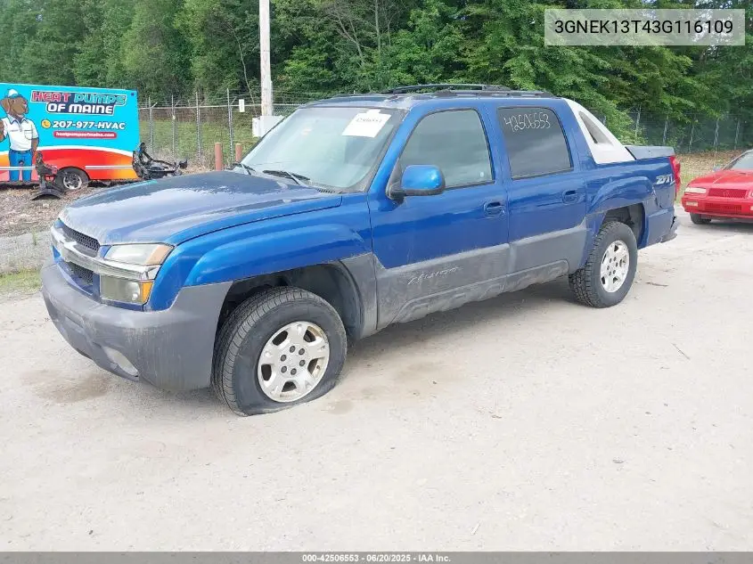 2003 Chevrolet Avalanche 1500 VIN: 3GNEK13T43G116109 Lot: 42506553