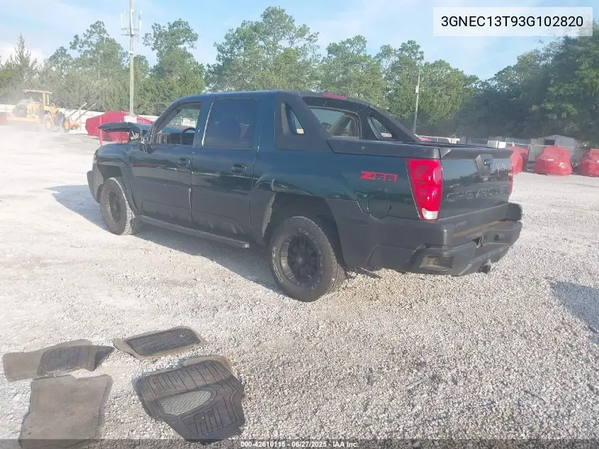 2003 Chevrolet Avalanche 1500 VIN: 3GNEC13T93G102820 Lot: 42610115