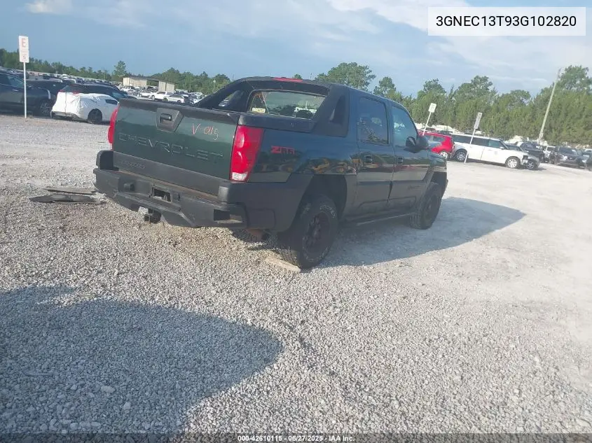 2003 Chevrolet Avalanche 1500 VIN: 3GNEC13T93G102820 Lot: 42610115