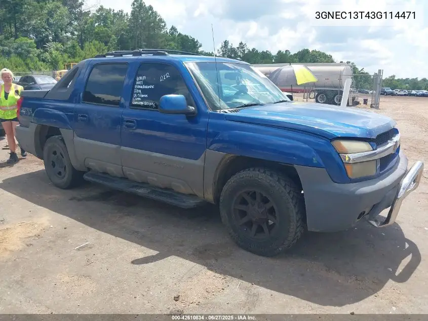 2003 Chevrolet Avalanche 1500 VIN: 3GNEC13T43G114471 Lot: 42610834