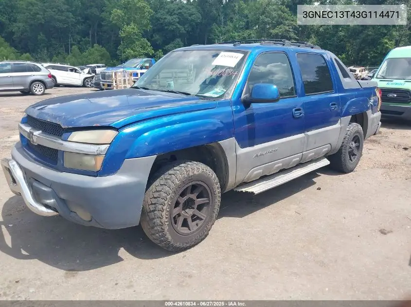 2003 Chevrolet Avalanche 1500 VIN: 3GNEC13T43G114471 Lot: 42610834