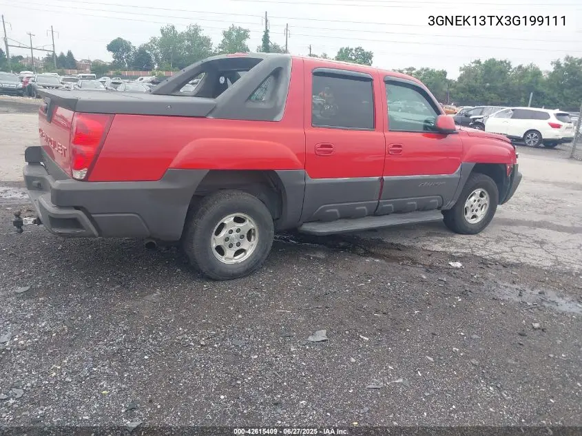 2003 Chevrolet Avalanche 1500 VIN: 3GNEK13TX3G199111 Lot: 42615409