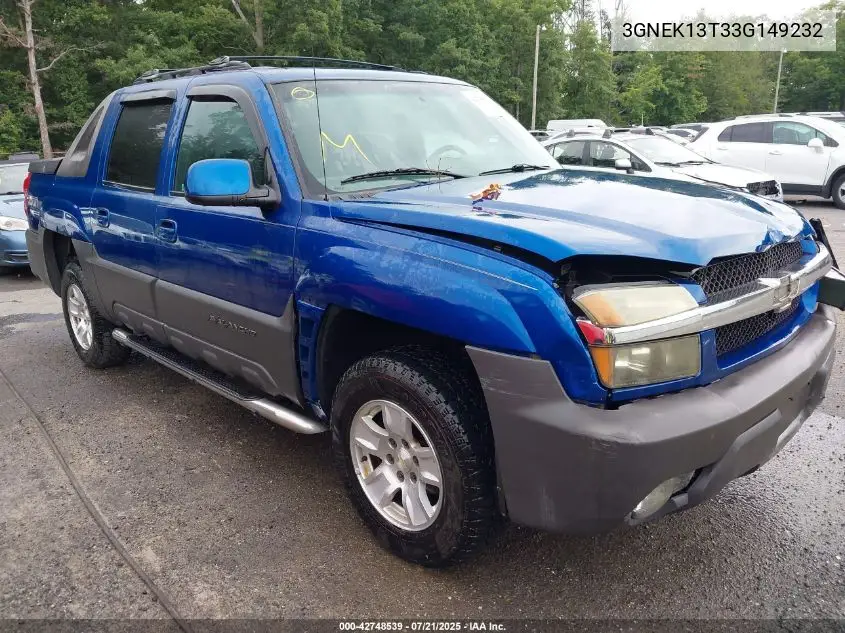2003 Chevrolet Avalanche 1500 VIN: 3GNEK13T33G149232 Lot: 42748539