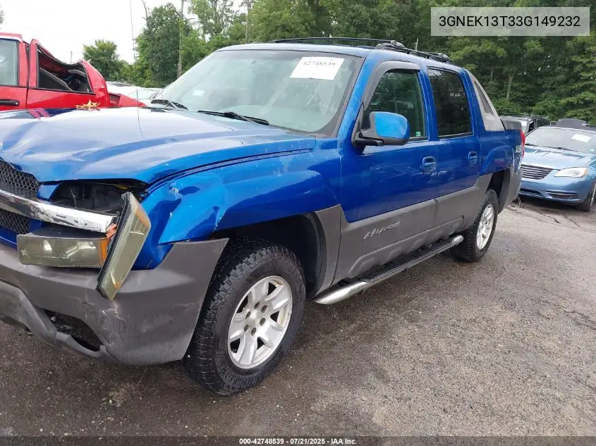 2003 Chevrolet Avalanche 1500 VIN: 3GNEK13T33G149232 Lot: 42748539