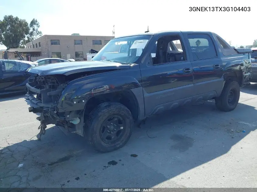 2003 Chevrolet Avalanche 1500 VIN: 3GNEK13TX3G104403 Lot: 42758817