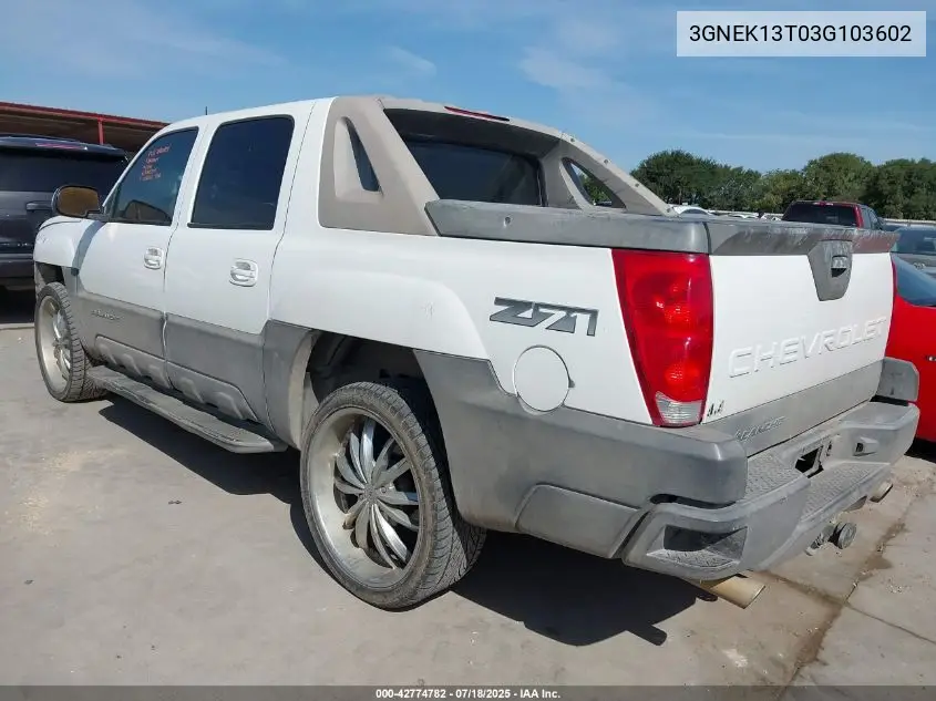 2003 Chevrolet Avalanche 1500 VIN: 3GNEK13T03G103602 Lot: 42774782