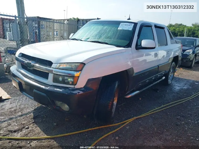 2003 Chevrolet Avalanche 1500 VIN: 3GNEK13T13G312332 Lot: 42785187