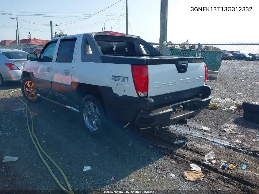 2003 Chevrolet Avalanche 1500 VIN: 3GNEK13T13G312332 Lot: 42785187