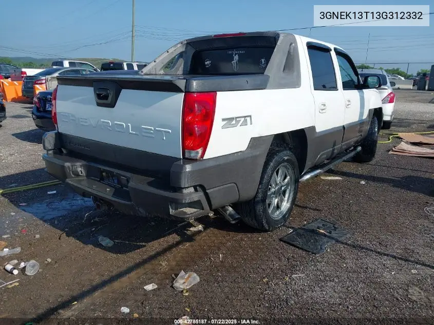 2003 Chevrolet Avalanche 1500 VIN: 3GNEK13T13G312332 Lot: 42785187
