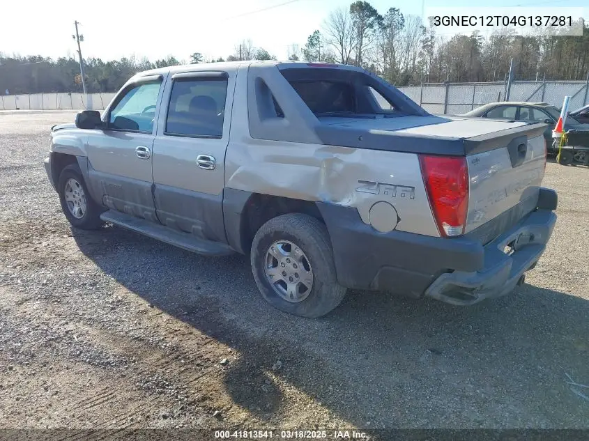 2004 Chevrolet Avalanche 1500 VIN: 3GNEC12T04G137281 Lot: 41813541