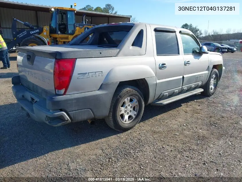 2004 Chevrolet Avalanche 1500 VIN: 3GNEC12T04G137281 Lot: 41813541