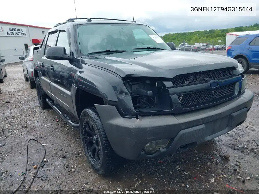 2004 Chevrolet Avalanche 1500 VIN: 3GNEK12T94G315644 Lot: 42211472
