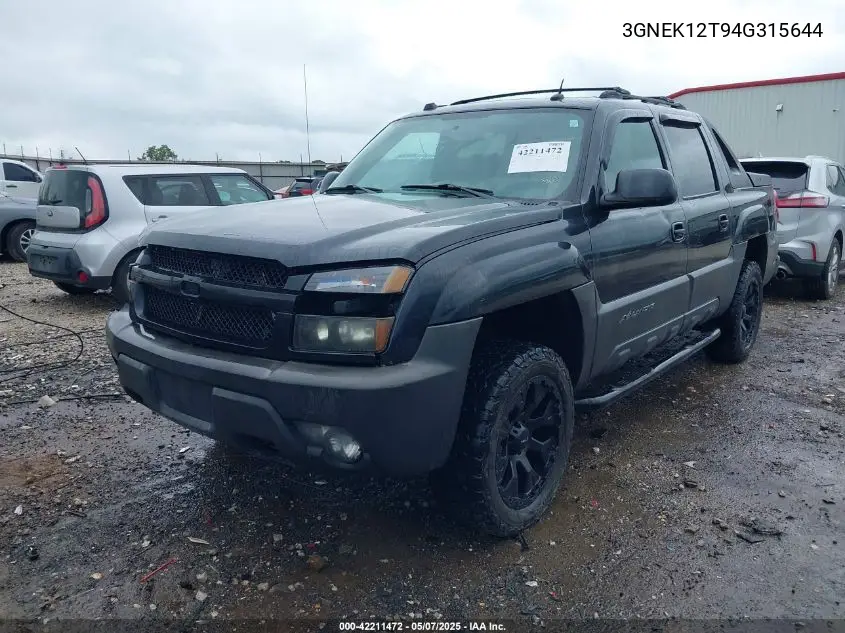 2004 Chevrolet Avalanche 1500 VIN: 3GNEK12T94G315644 Lot: 42211472
