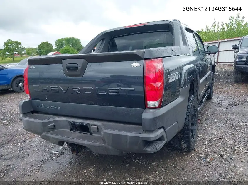 2004 Chevrolet Avalanche 1500 VIN: 3GNEK12T94G315644 Lot: 42211472