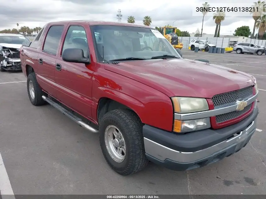 2004 Chevrolet Avalanche 1500 VIN: 3GNEC12T64G138211 Lot: 42258964