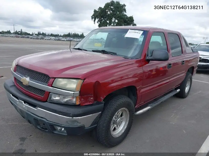 2004 Chevrolet Avalanche 1500 VIN: 3GNEC12T64G138211 Lot: 42258964
