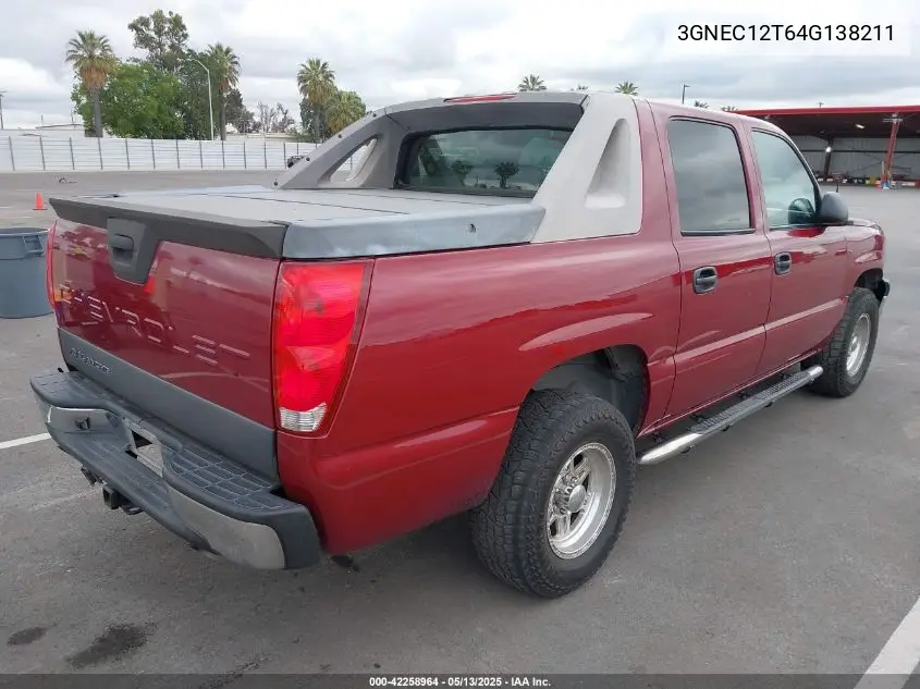 2004 Chevrolet Avalanche 1500 VIN: 3GNEC12T64G138211 Lot: 42258964