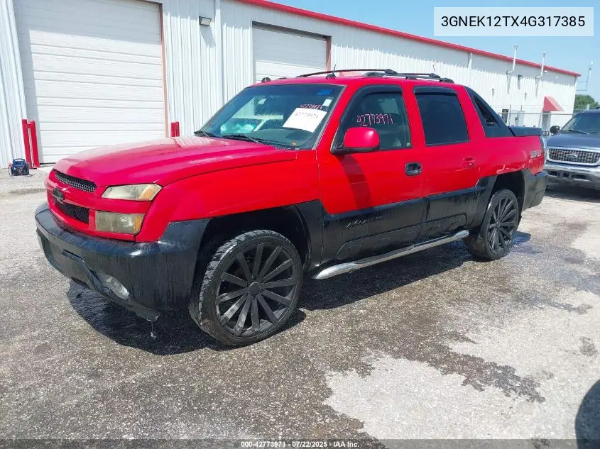 2004 Chevrolet Avalanche 1500 VIN: 3GNEK12TX4G317385 Lot: 42773971