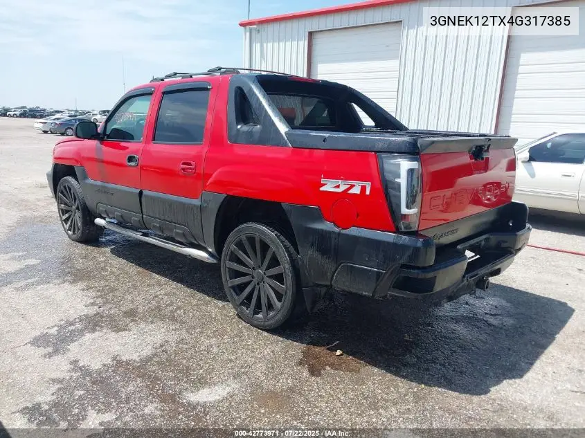 2004 Chevrolet Avalanche 1500 VIN: 3GNEK12TX4G317385 Lot: 42773971