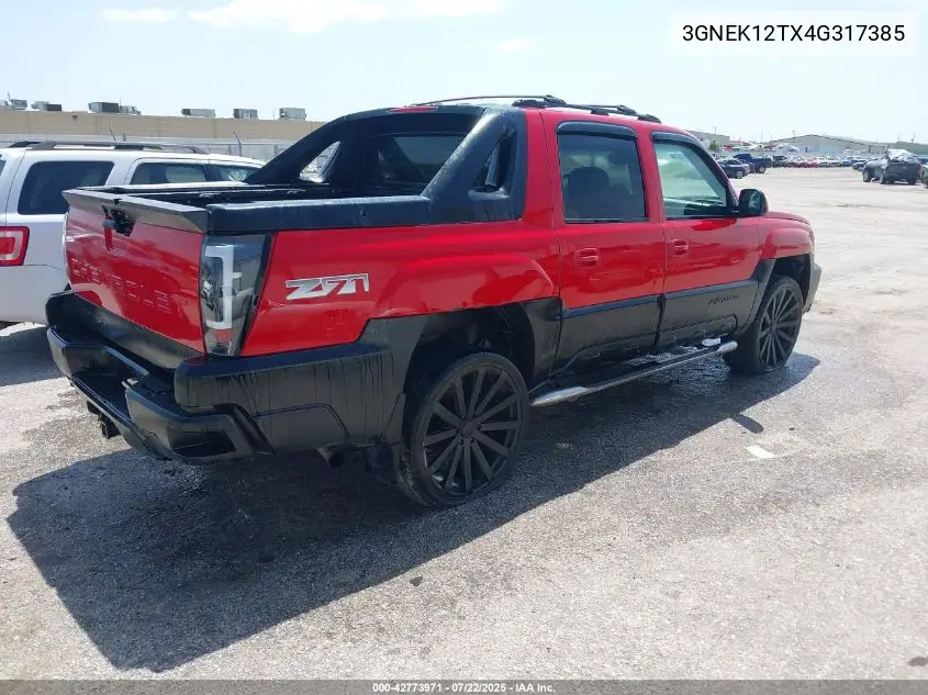 2004 Chevrolet Avalanche 1500 VIN: 3GNEK12TX4G317385 Lot: 42773971
