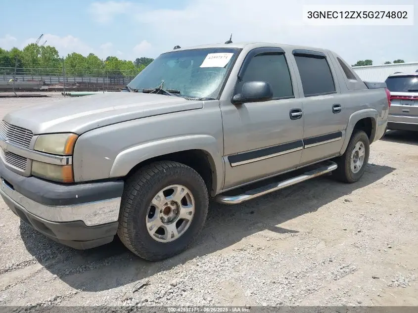 2005 Chevrolet Avalanche 1500 Z66 VIN: 3GNEC12ZX5G274802 Lot: 42597171