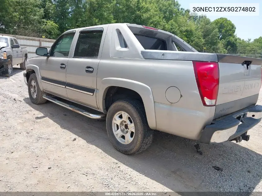 2005 Chevrolet Avalanche 1500 Z66 VIN: 3GNEC12ZX5G274802 Lot: 42597171