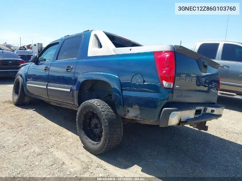 2006 Chevrolet Avalanche 1500 Ls VIN: 3GNEC12Z86G103760 Lot: 42228815