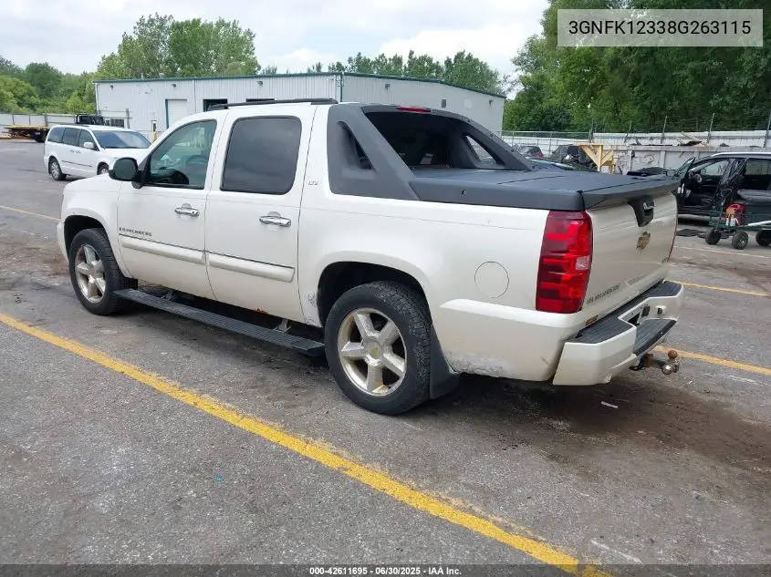 2008 Chevrolet Avalanche 1500 Ltz VIN: 3GNFK12338G263115 Lot: 42611695