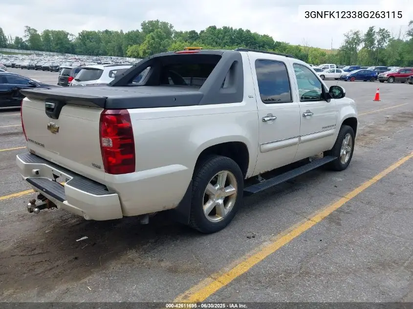 2008 Chevrolet Avalanche 1500 Ltz VIN: 3GNFK12338G263115 Lot: 42611695