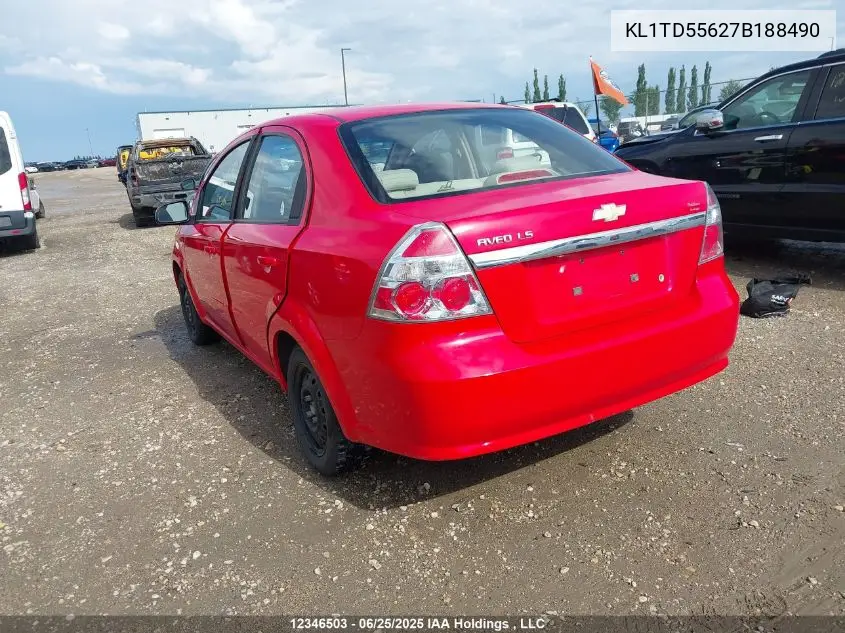 2007 Chevrolet Aveo Ls VIN: KL1TD55627B188490 Lot: 12346503