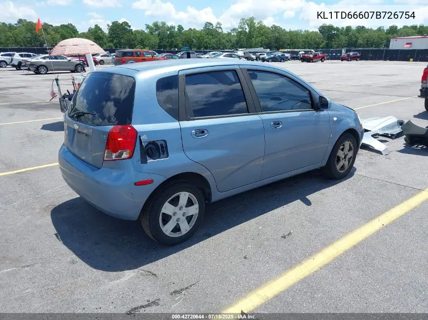 2007 Chevrolet Aveo 5 Ls VIN: KL1TD66607B726754 Lot: 42720644