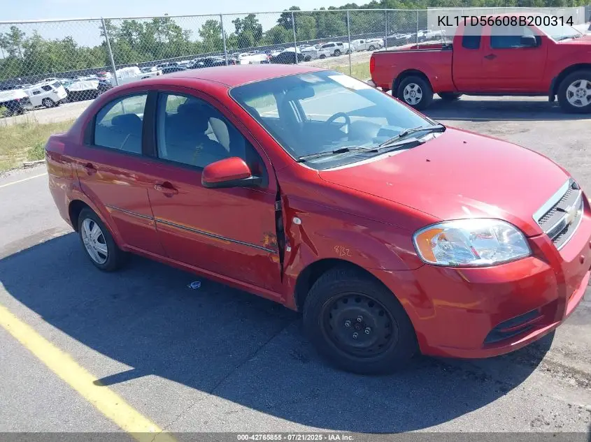 2008 Chevrolet Aveo Ls VIN: KL1TD56608B200314 Lot: 42765855