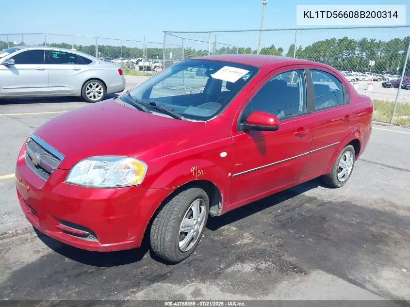 2008 Chevrolet Aveo Ls VIN: KL1TD56608B200314 Lot: 42765855